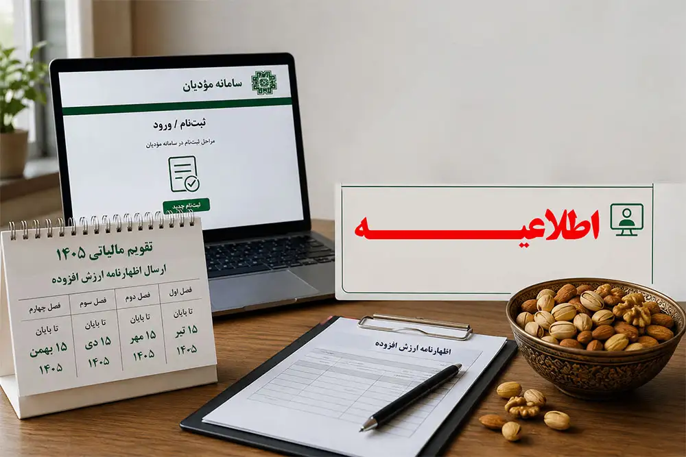 اطلاعیه مهم و فوری: تکلیف قانونی ارسال اظهارنامه ارزش افزوده و الزامات ثبت‌نام در سامانه مؤدیان برای فعالان صنف آجیل و خشکبار